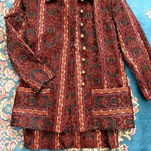 MARY MCFADDEN For Saks Fifth Ave Red, Prussian Blue, Tapestry GOLD Lame 2pc SUIT
